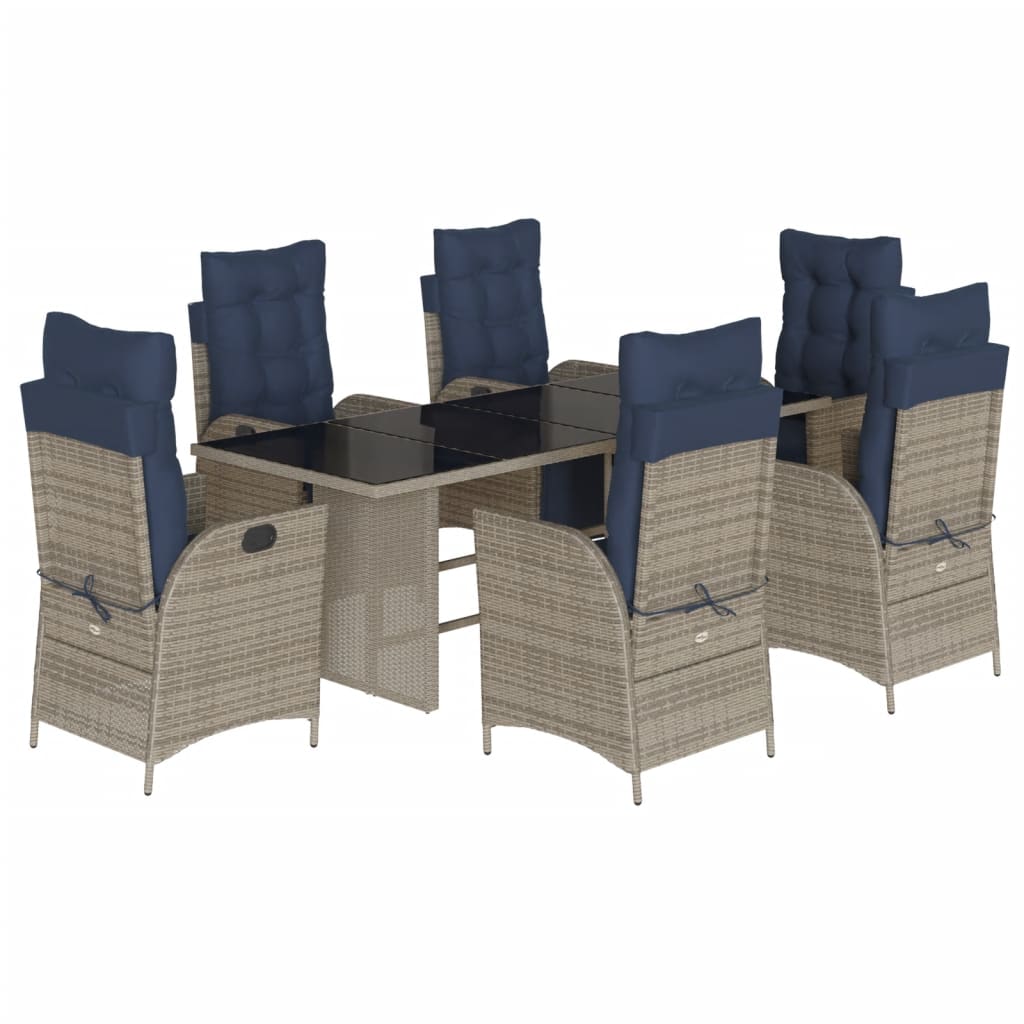 vidaXL 7 Piece Garden Dining Set with Cushions Grey Poly Rattan 2