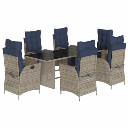 vidaXL 7 Piece Garden Dining Set with Cushions Grey Poly Rattan 2