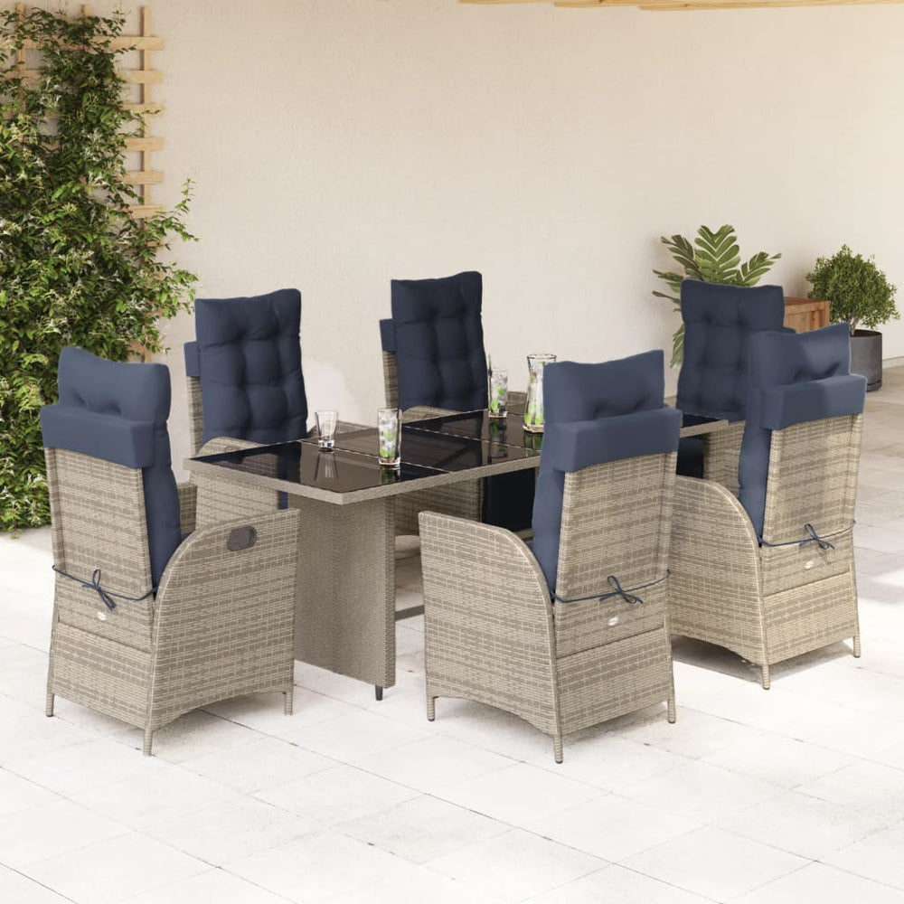 vidaXL 7 Piece Garden Dining Set with Cushions Grey Poly Rattan