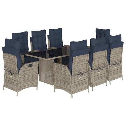 vidaXL 9 Piece Garden Dining Set with Cushions Grey Poly Rattan 2