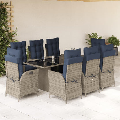 vidaXL 9 Piece Garden Dining Set with Cushions Grey Poly Rattan 1