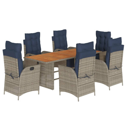 vidaXL 7 Piece Garden Dining Set with Cushions Grey Poly Rattan 2