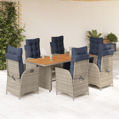 vidaXL 7 Piece Garden Dining Set with Cushions Grey Poly Rattan 1