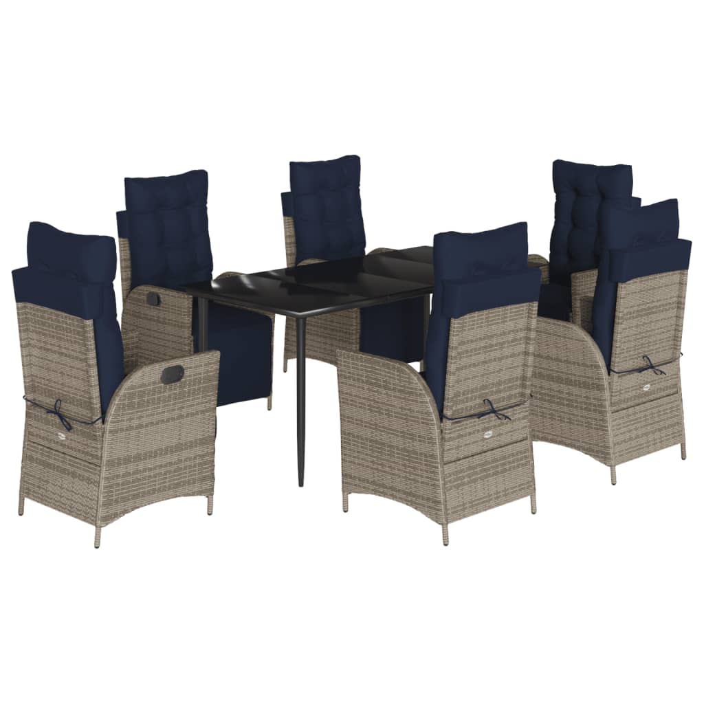 vidaXL 7 Piece Garden Dining Set with Cushions Grey Poly Rattan 2
