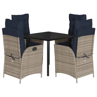 vidaXL 5 Piece Garden Dining Set with Cushions Grey Poly Rattan 2