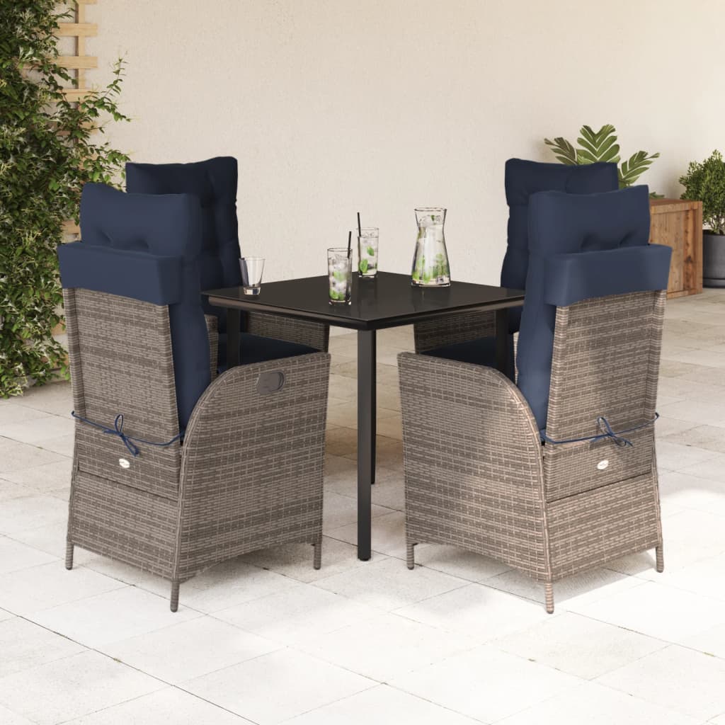 vidaXL 5 Piece Garden Dining Set with Cushions Grey Poly Rattan 1