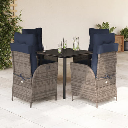 vidaXL 5 Piece Garden Dining Set with Cushions Grey Poly Rattan 1