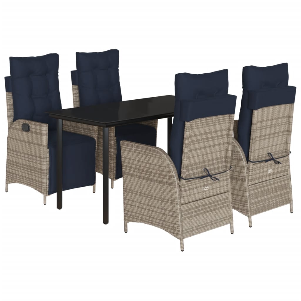 vidaXL 5 Piece Garden Dining Set with Cushions Grey Poly Rattan 2