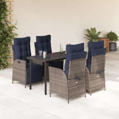vidaXL 5 Piece Garden Dining Set with Cushions Grey Poly Rattan 1