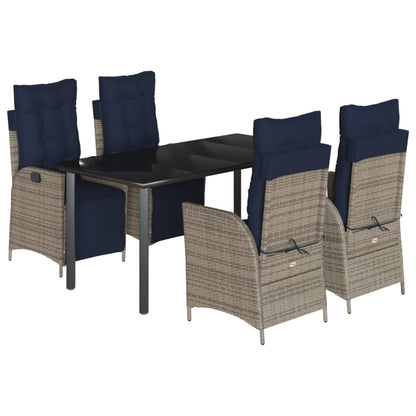 vidaXL 5 Piece Garden Dining Set with Cushions Grey Poly Rattan 2
