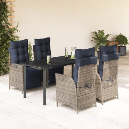 vidaXL 5 Piece Garden Dining Set with Cushions Grey Poly Rattan 1