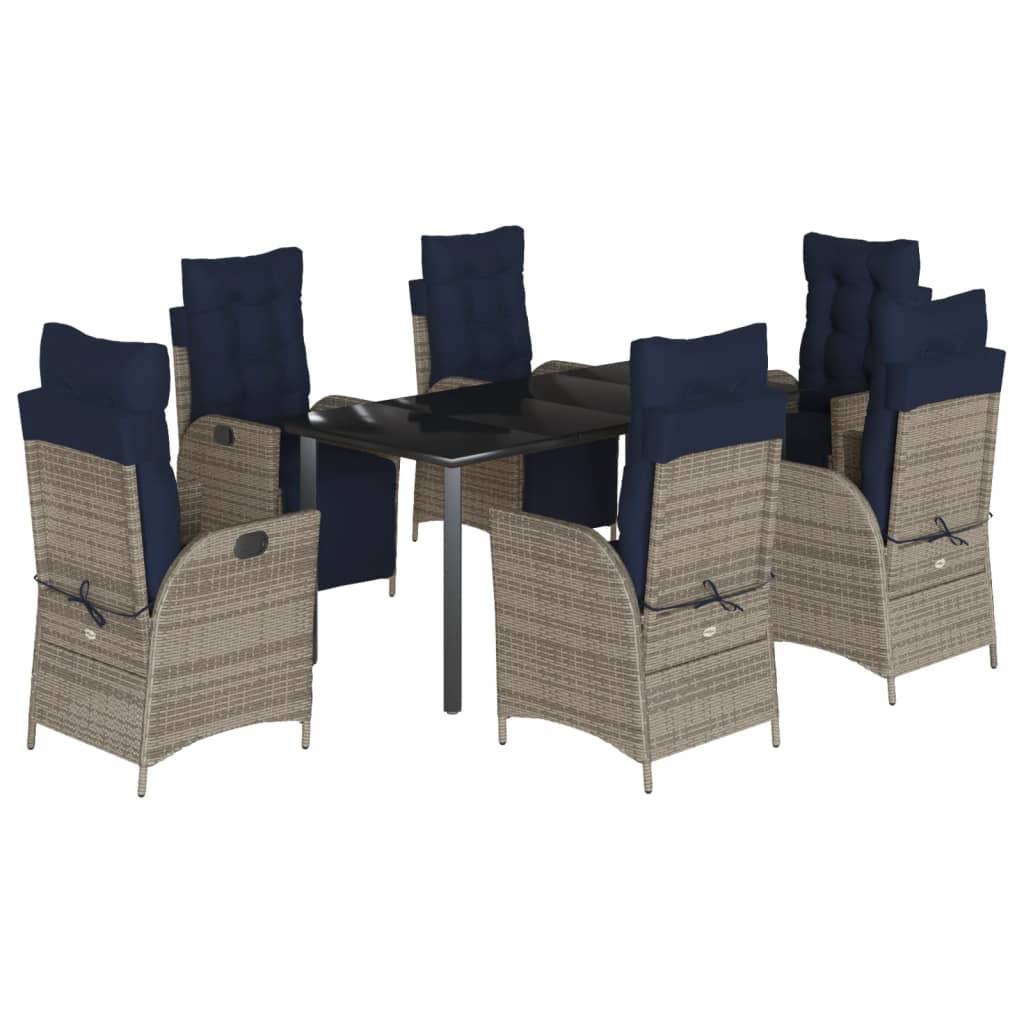 vidaXL 7 Piece Garden Dining Set with Cushions Grey Poly Rattan 2