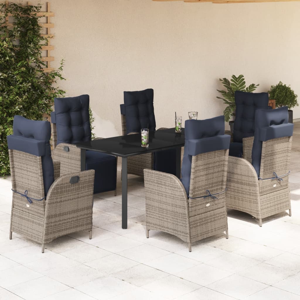 vidaXL 7 Piece Garden Dining Set with Cushions Grey Poly Rattan 1