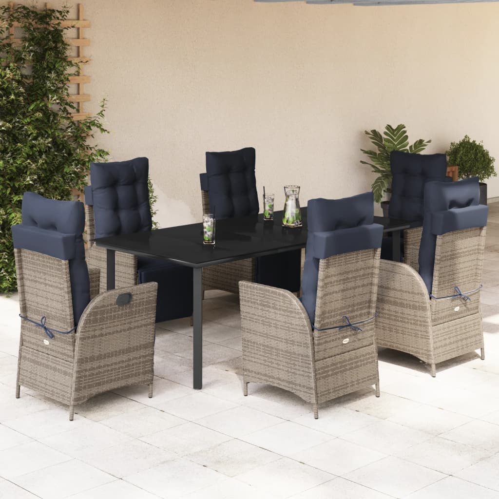 vidaXL 7 Piece Garden Dining Set with Cushions Grey Poly Rattan 1