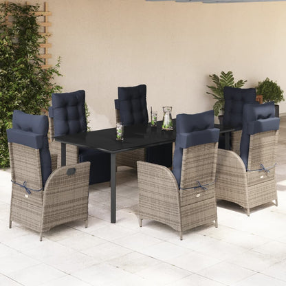 vidaXL 7 Piece Garden Dining Set with Cushions Grey Poly Rattan 1