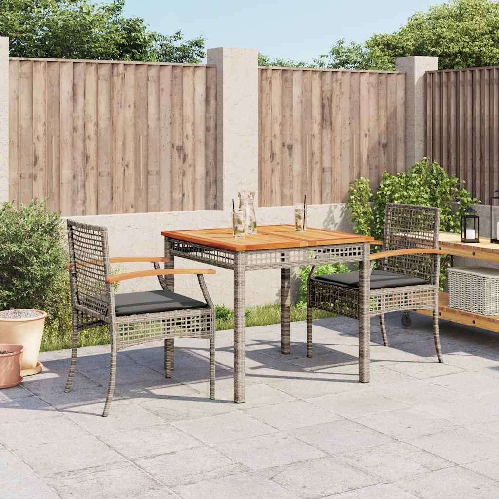 5 Piece Garden Dining Set with Cushions Grey Poly Rattan 80 cm table length 2