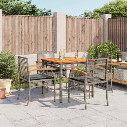 5 Piece Garden Dining Set with Cushions Grey Poly Rattan 80 cm table length 4