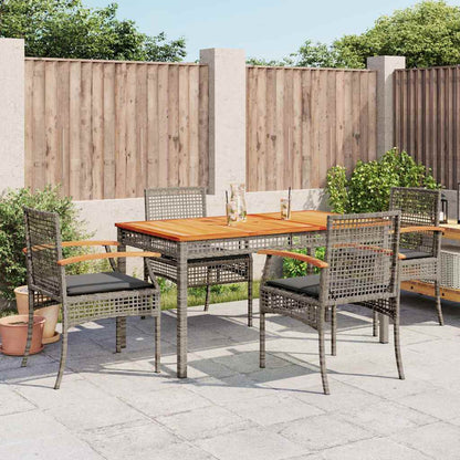 5 Piece Garden Dining Set with Cushions Grey Poly Rattan 140 cm table length 4