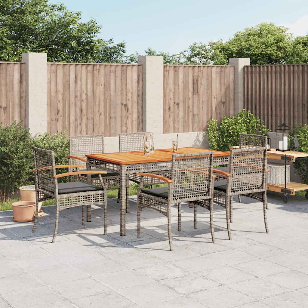 5 Piece Garden Dining Set with Cushions Grey Poly Rattan 140 cm table length 6