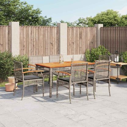 5 Piece Garden Dining Set with Cushions Grey Poly Rattan 140 cm table length 6