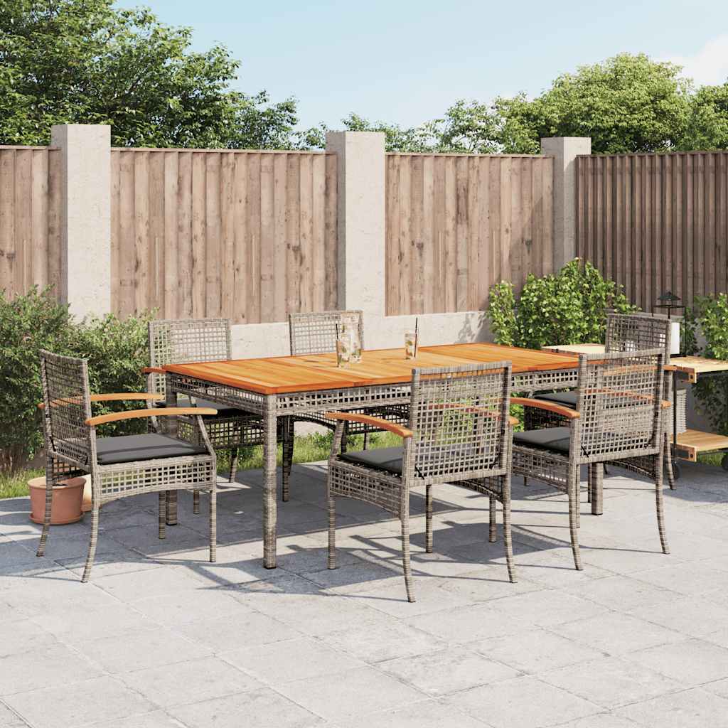 5 Piece Garden Dining Set with Cushions Grey Poly Rattan 180 cm table length 6