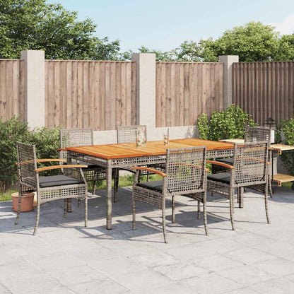 5 Piece Garden Dining Set with Cushions Grey Poly Rattan 180 cm table length 6