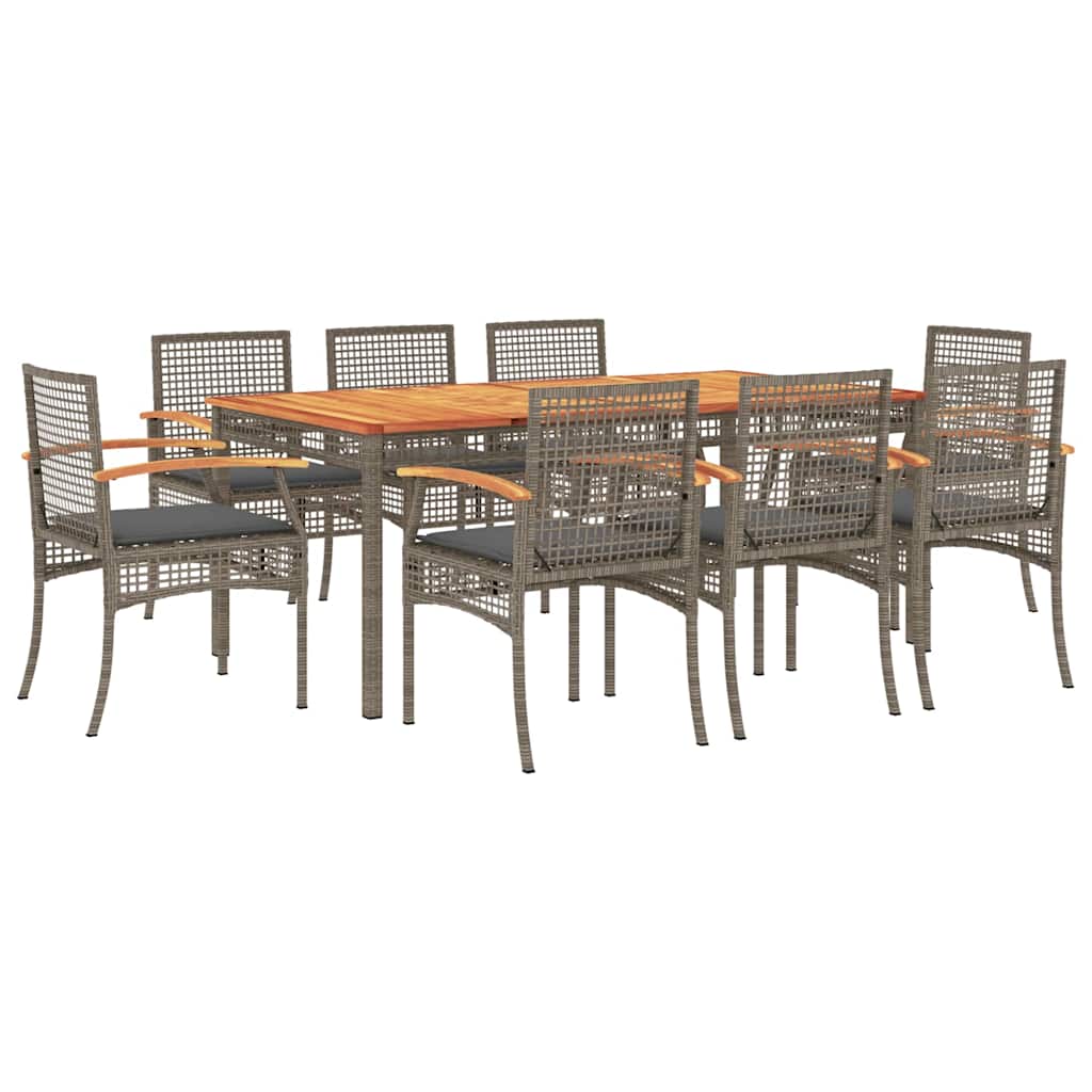 5 Piece Garden Dining Set with Cushions Grey Poly Rattan 180 cm table length 8