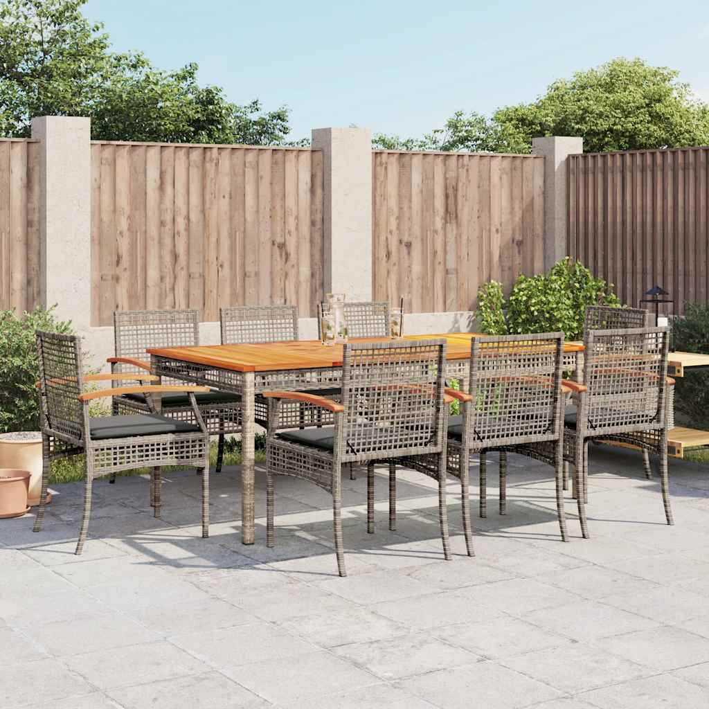 vidaXL 9 Piece Garden Dining Set with Cushions Grey Poly Rattan 1