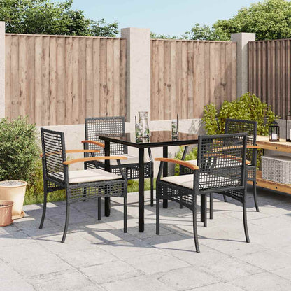 5 Piece Garden Dining Set with Cushions Poly Rattan Black 80 cm table length 4
