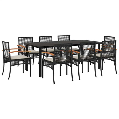 vidaXL 9 Piece Garden Dining Set with Cushions Black Poly Rattan 2