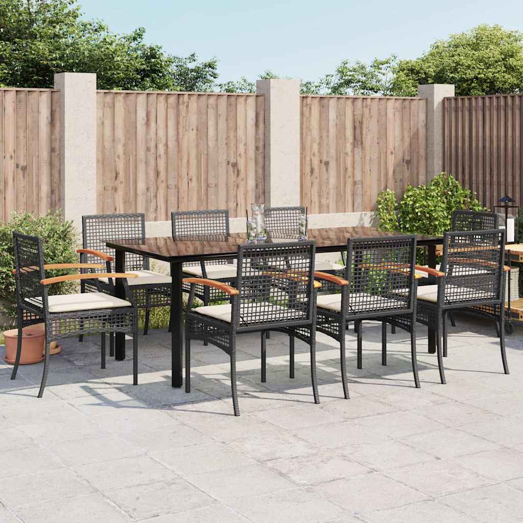vidaXL 9 Piece Garden Dining Set with Cushions Black Poly Rattan 1