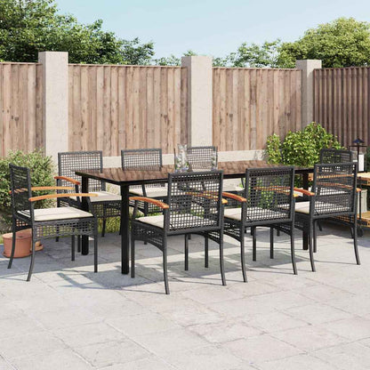 vidaXL 9 Piece Garden Dining Set with Cushions Black Poly Rattan 1