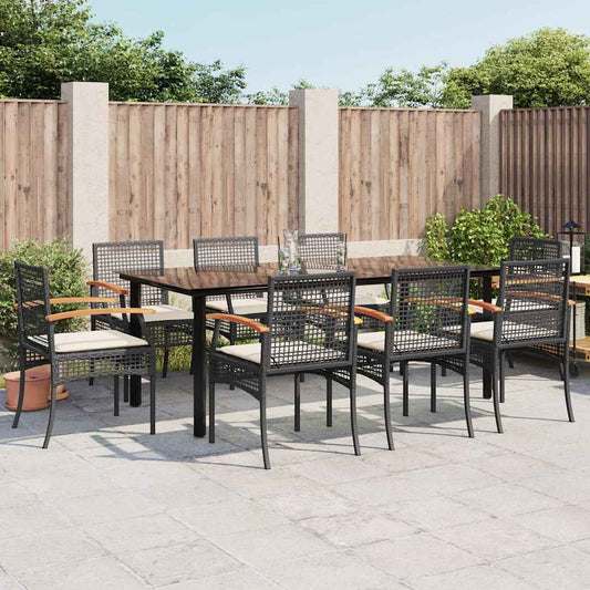 vidaXL 9 Piece Garden Dining Set with Cushions Black Poly Rattan 1