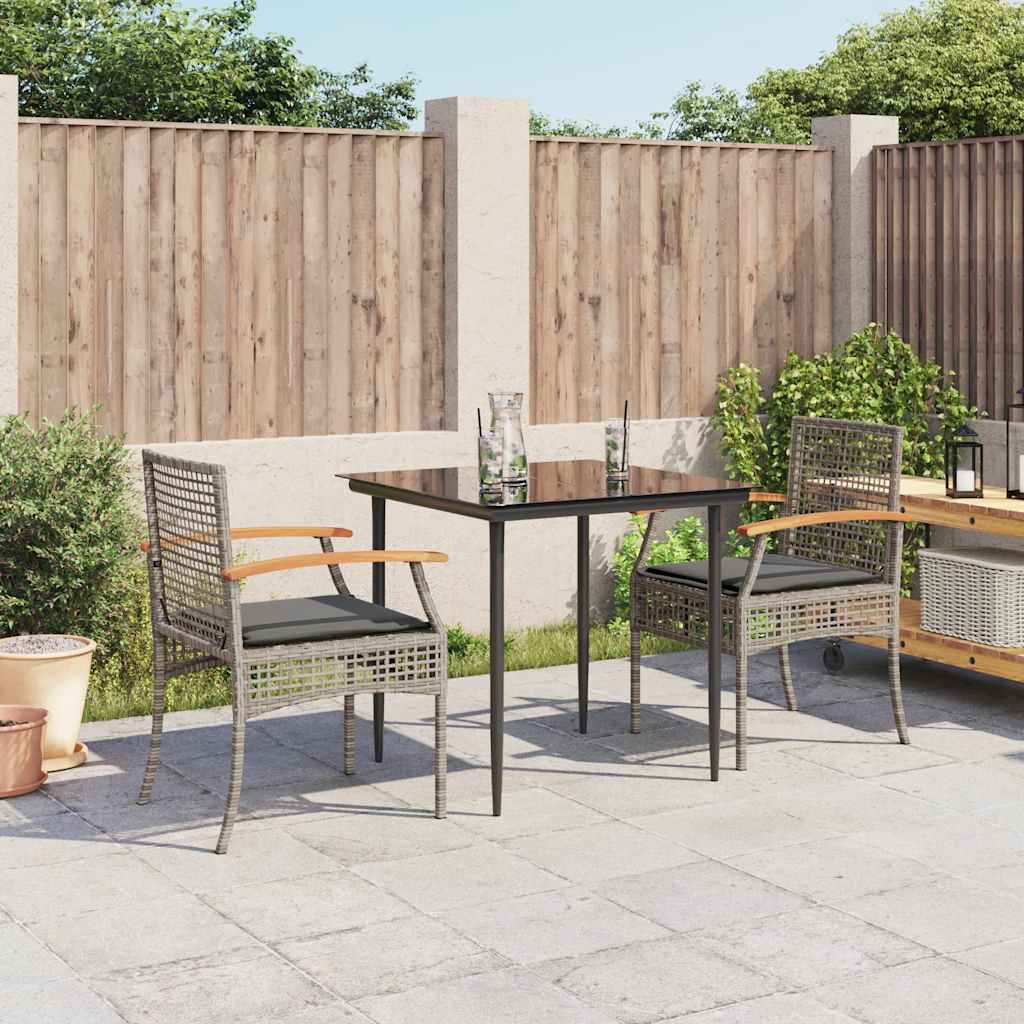 5 Piece Garden Dining Set with Cushions Poly Rattan Grey 80 cm 2