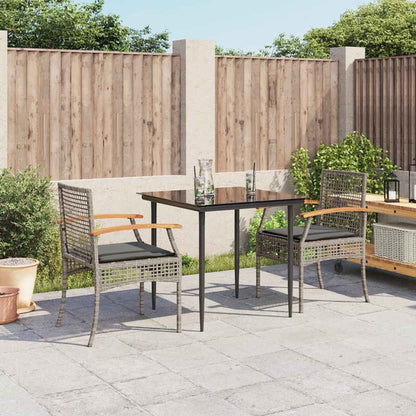 5 Piece Garden Dining Set with Cushions Poly Rattan Grey 80 cm 2