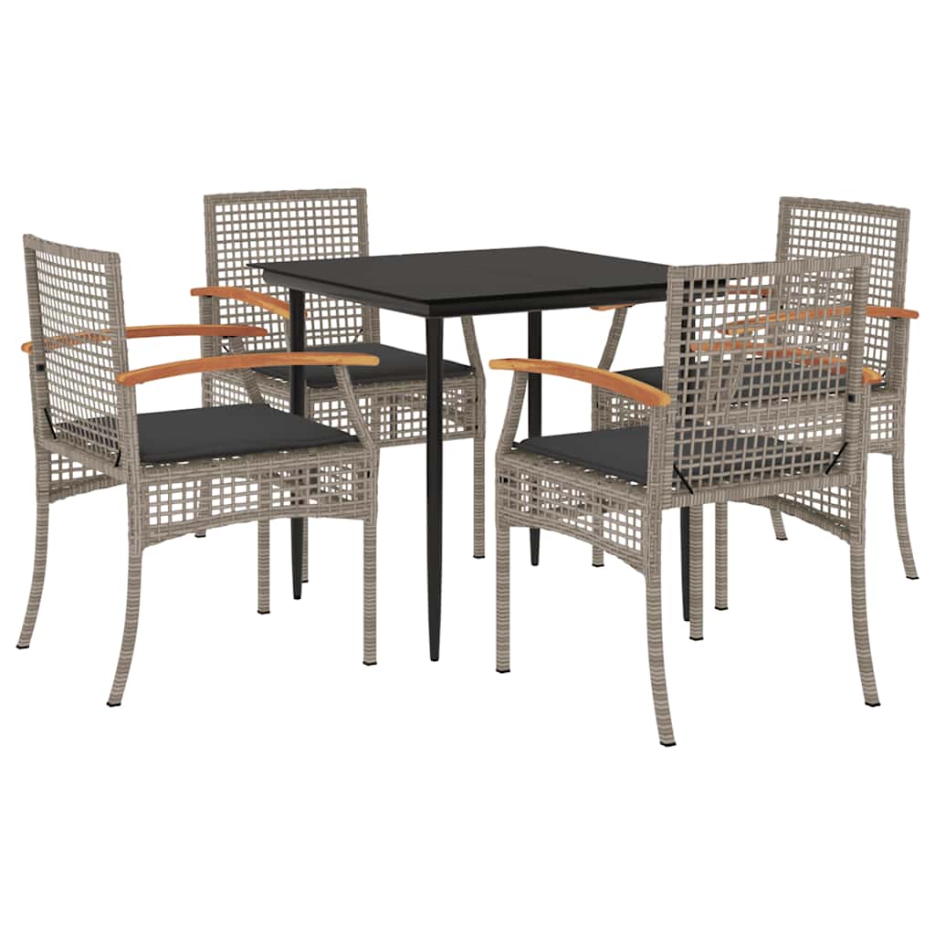 5 Piece Garden Dining Set with Cushions Poly Rattan Grey 80 cm 4
