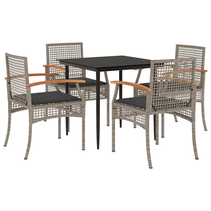 5 Piece Garden Dining Set with Cushions Poly Rattan Grey 80 cm 4