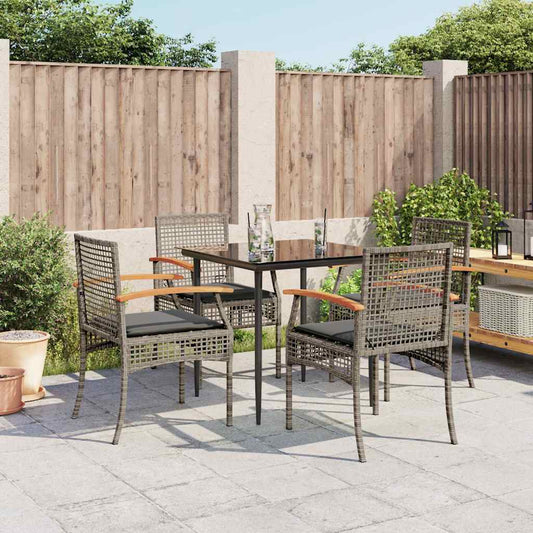 5 Piece Garden Dining Set with Cushions Poly Rattan Grey 80 cm 4