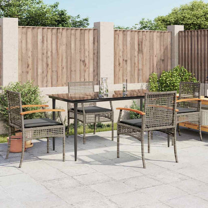 5 Piece Garden Dining Set with Cushions Poly Rattan Grey 160 cm 4