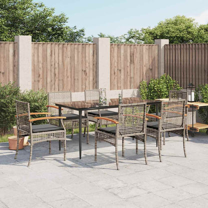 5 Piece Garden Dining Set with Cushions Poly Rattan Grey 160 cm 6