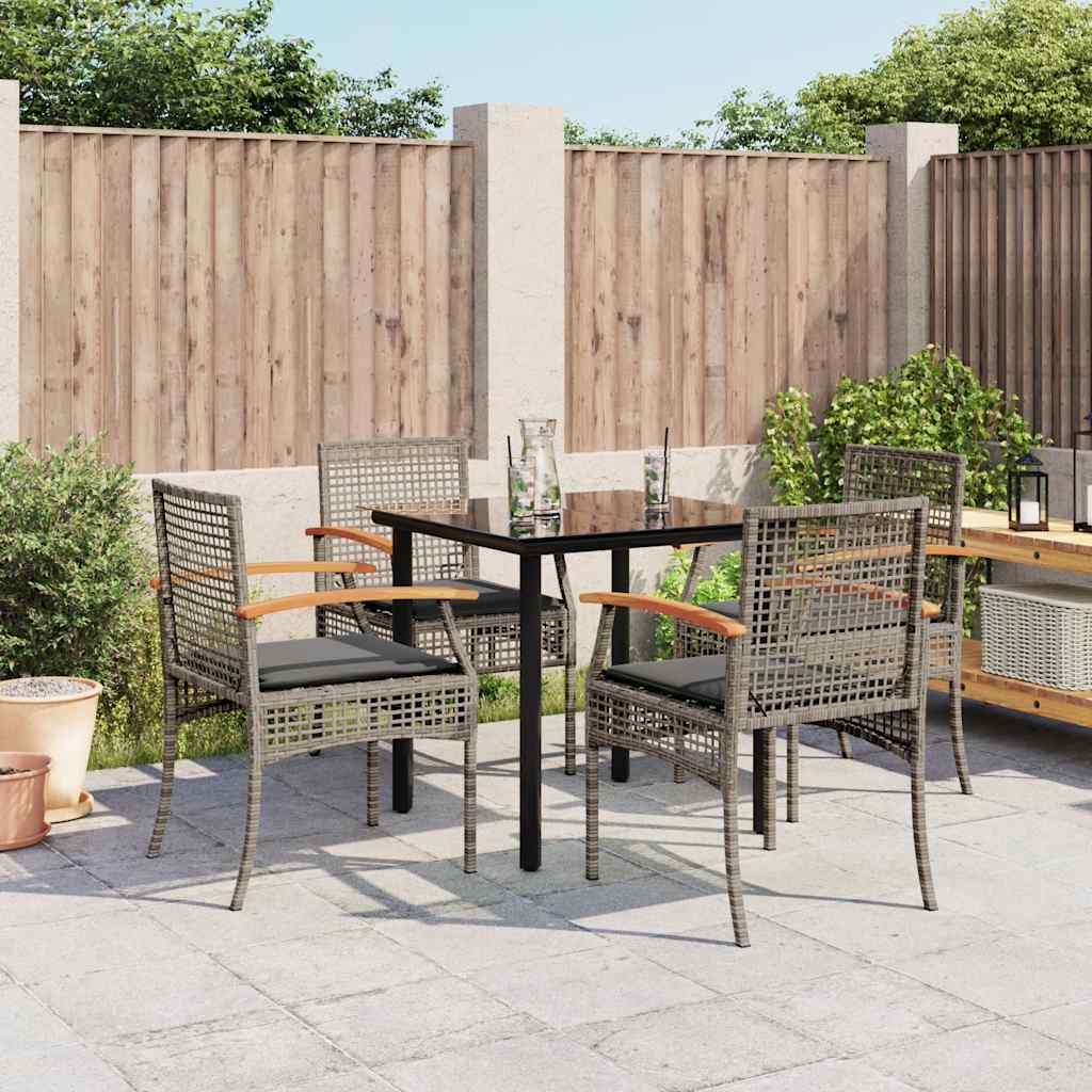 vidaXL 5 Piece Garden Dining Set with Cushions Poly Rattan Grey