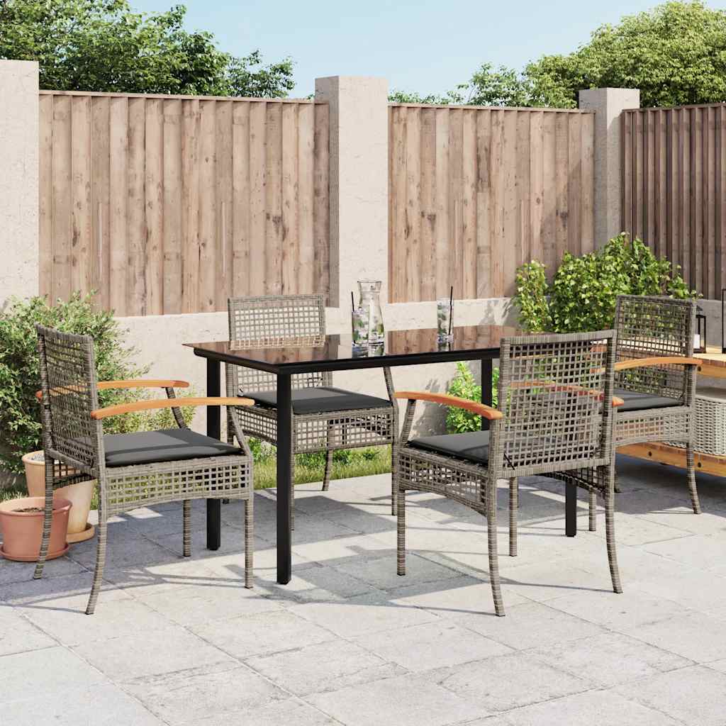 vidaXL 5 Piece Garden Dining Set with Cushions Poly Rattan Grey