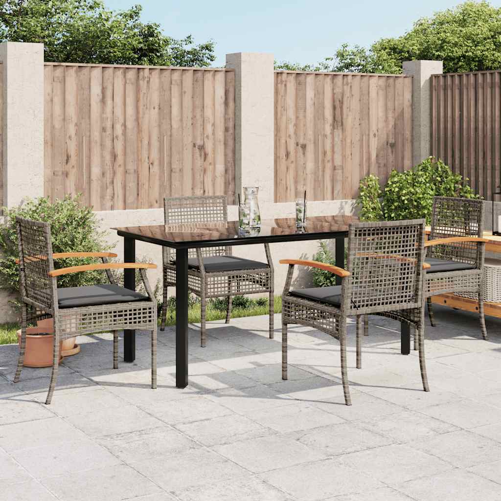 vidaXL 5 Piece Garden Dining Set with Cushions Poly Rattan Grey