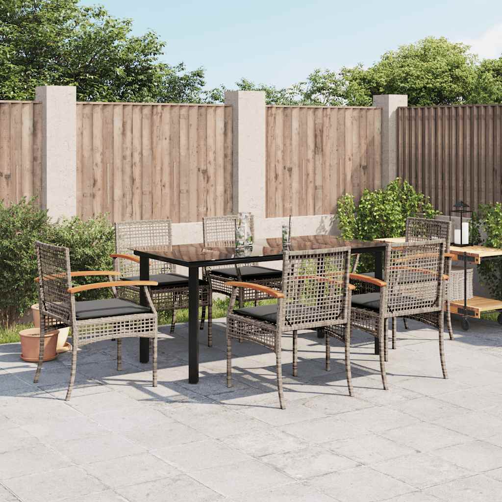 vidaXL 5 Piece Garden Dining Set with Cushions Poly Rattan Grey