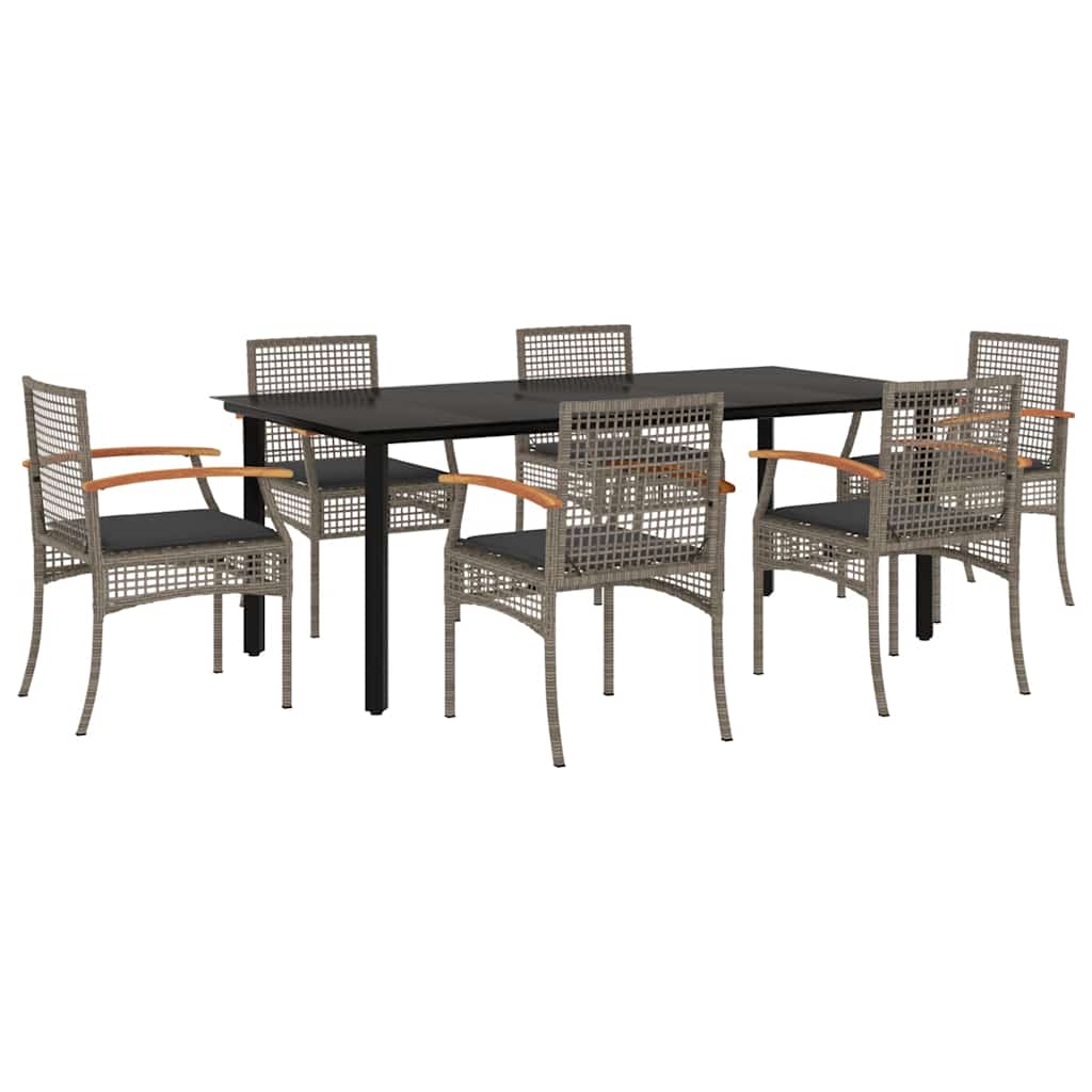 vidaXL 7 Piece Garden Dining Set with Cushions Grey Poly Rattan 2