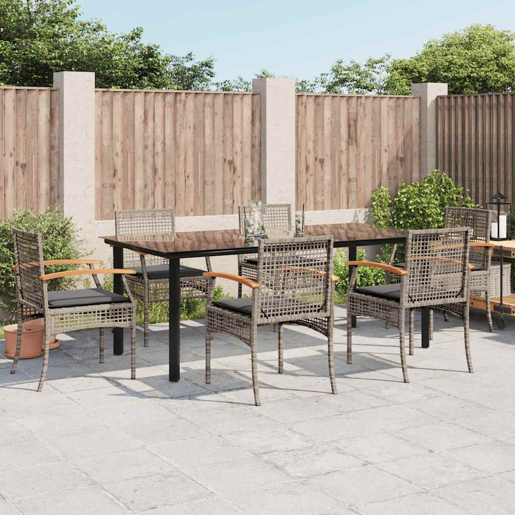 vidaXL 7 Piece Garden Dining Set with Cushions Grey Poly Rattan 1