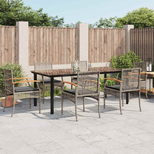vidaXL 7 Piece Garden Dining Set with Cushions Grey Poly Rattan 1