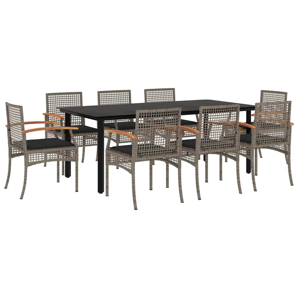 vidaXL 9 Piece Garden Dining Set with Cushions Grey Poly Rattan 2