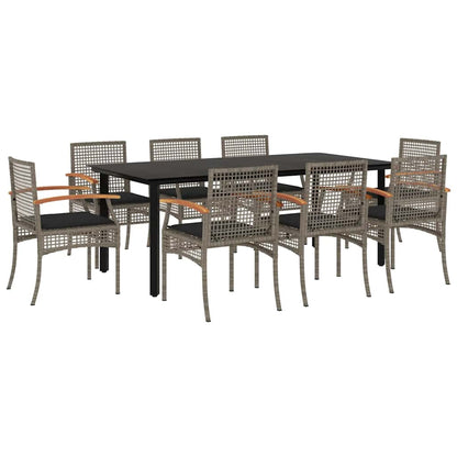 vidaXL 9 Piece Garden Dining Set with Cushions Grey Poly Rattan 2