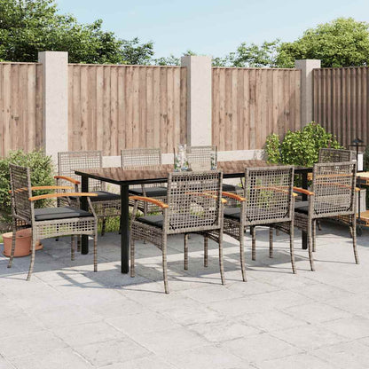 vidaXL 9 Piece Garden Dining Set with Cushions Grey Poly Rattan 1